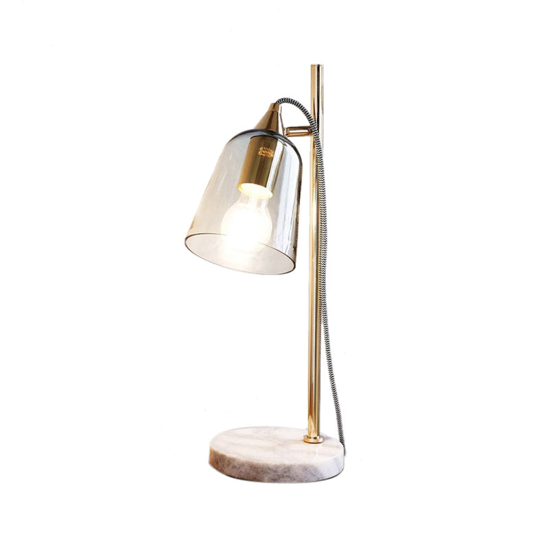 Bell Shade Tisch leichte Mitte des Jahrhunderts transparentes Glas Single Gold Night Lampe mit runden Marmorpodest