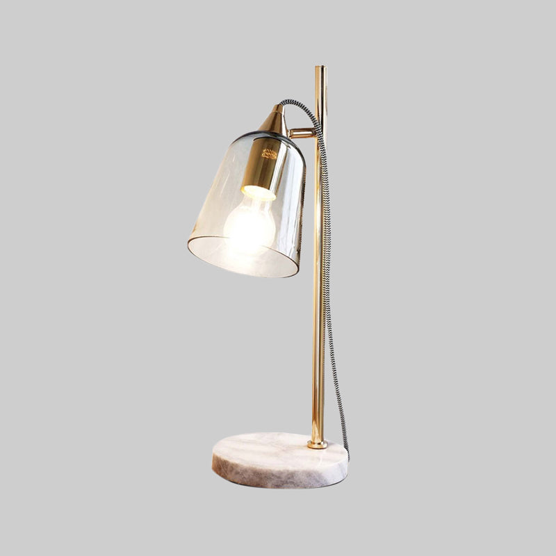 Bell Shade Tisch leichte Mitte des Jahrhunderts transparentes Glas Single Gold Night Lampe mit runden Marmorpodest