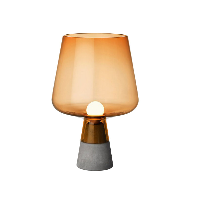 Truncated Cone Cognac Glass Table Lamp Mid Century Single 8"/10" Wide Grey Nightstand Light with Open Top Design