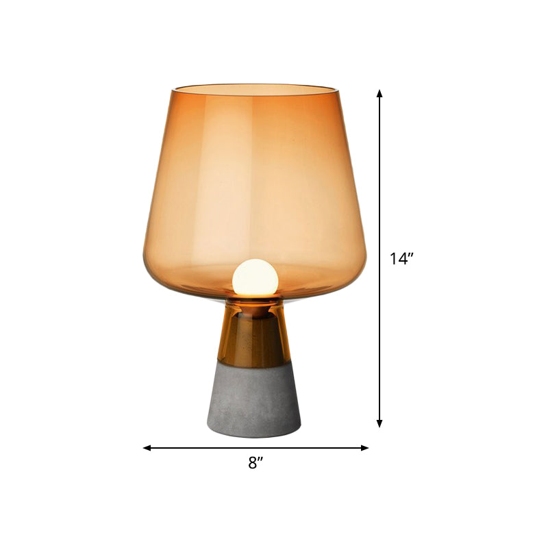 Truncated Cone Cognac Glass Table Lamp Mid Century Single 8"/10" Wide Grey Nightstand Light with Open Top Design