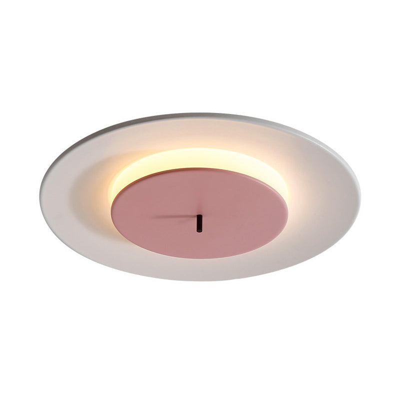 Iron 2-Layer Round Thin Ceiling Lighting Macaron Pink/Black/White LED Flush Mount Fixture in 3 Color Light