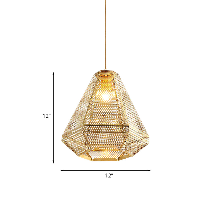 Colonial Cutout Diamond Suspension Light 1-Bulb en acier inoxydable en acier inoxydable Éclairage en or