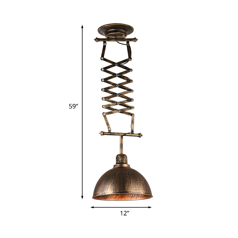 Lámpara de caída de tazón de bronce hierro industrial de la tienda de ropa de 1 luces Luz de techo con brazo extensible