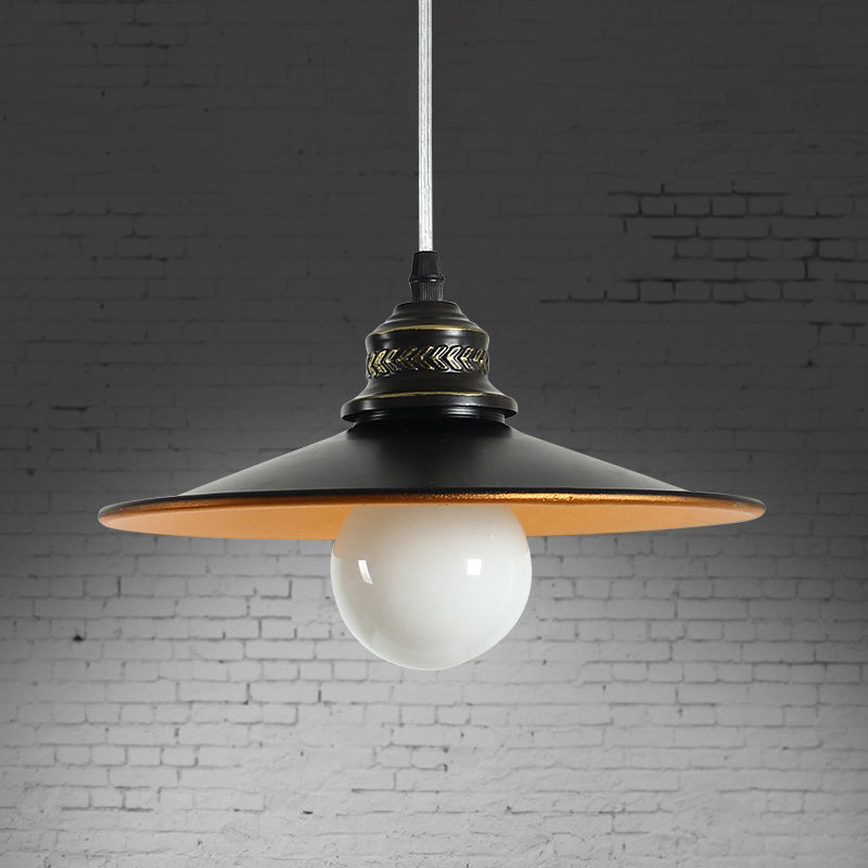 Saucer Iron Ceiling Pendant Lamp Industrial 1-Bulb Restaurant Suspension Lighting in Black, 8.5"/14.5" Wide