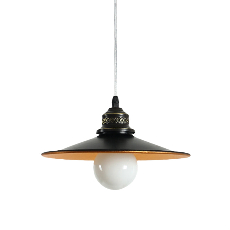 Saucer Iron Ceiling Pendant Lamp Industrial 1-Bulb Restaurant Suspension Lighting in Black, 8.5"/14.5" Wide