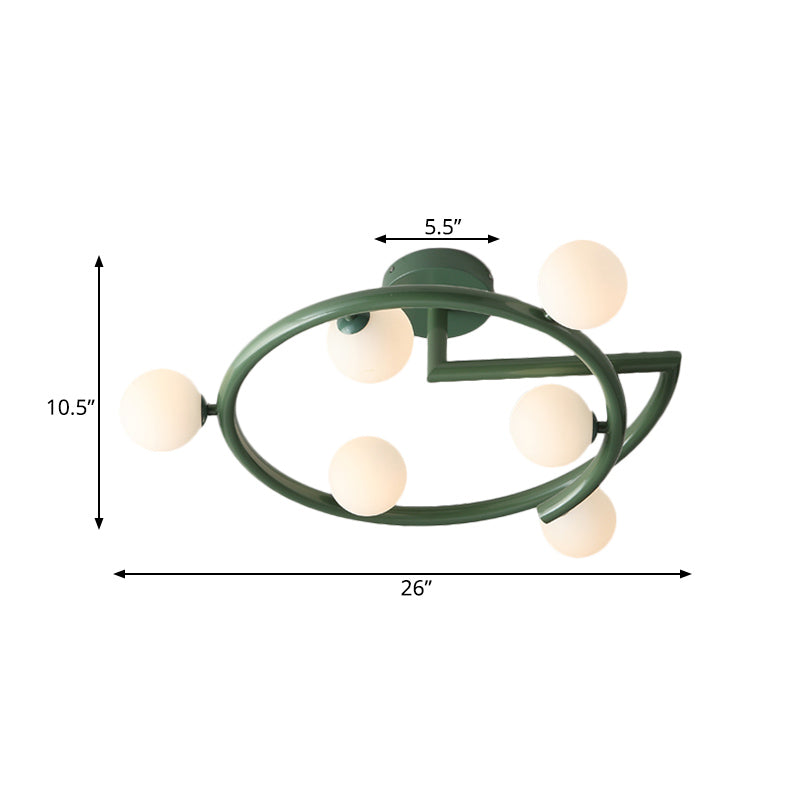 Luz de la burbuja de vidrio de leche Nordic 6 cabezas de la luz del techo semi-flush con brazo arremolinado