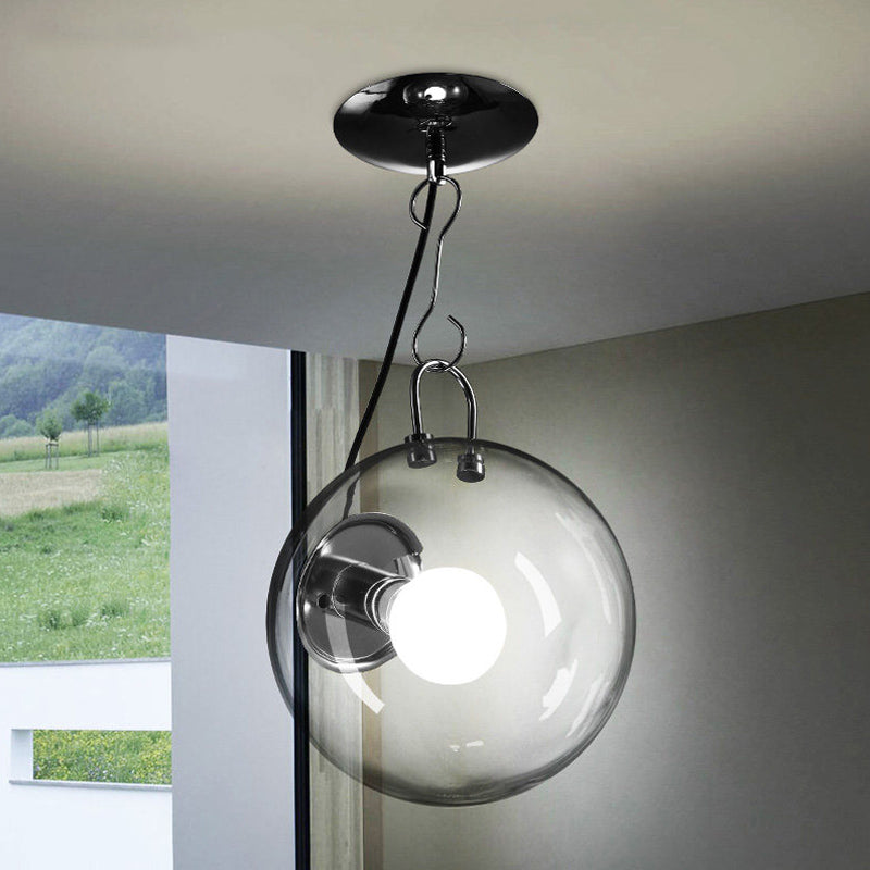 Pequeño globo de vidrio transparente Flushmount Minimalismo Uno cromo cromo semi flush monte luz de techo