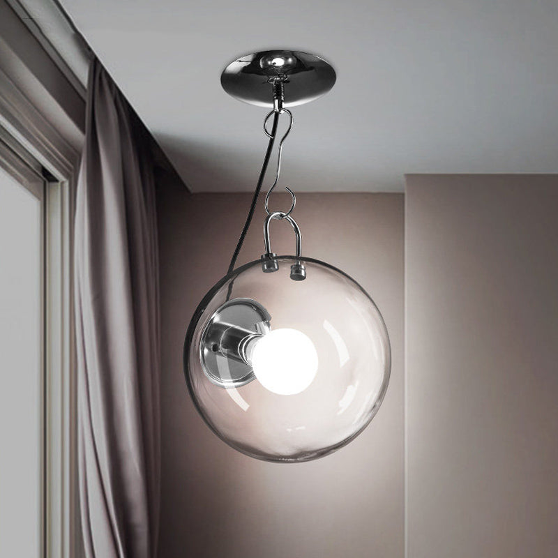 Small Globe Clear Glass Flushmount Minimalism Single Chrome Semi Flush Mount Ceiling Light