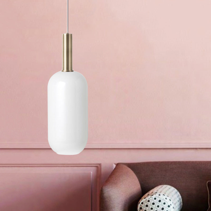 Opal Matte Verre oblong Plafond pendentif minimaliste 1 kit de lampe suspendue en laiton léger sur la table