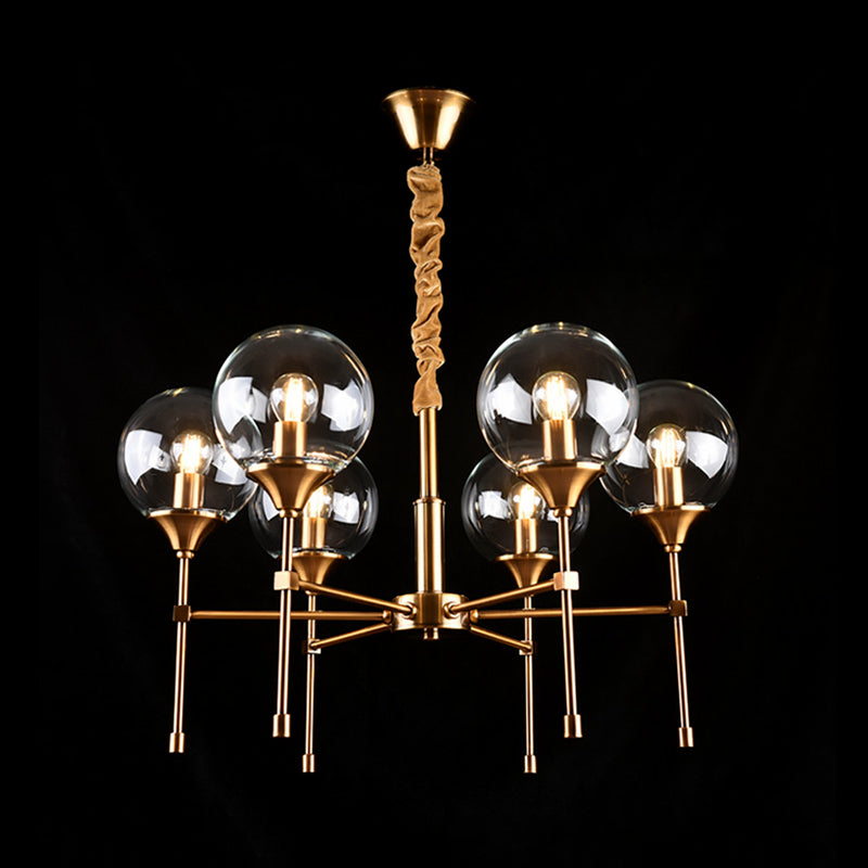 Brass Burst Style Suspension Lamp Retro 6 Heads Clear Glass Chandelier over Dining Table