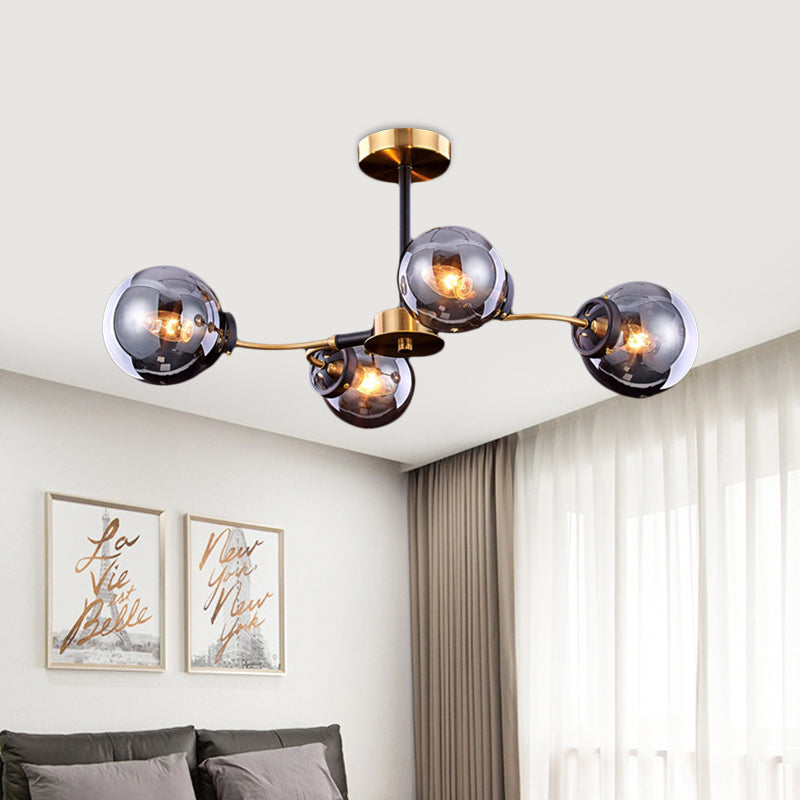 Swirling Swirling Semi Flush Light Smoke Grey Verre 4 Bulbes Bulbs Chambre Plafond Éclairage