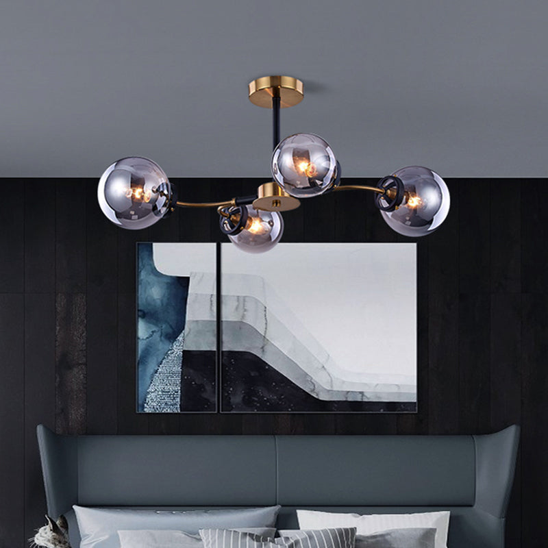 Swirling Swirling Semi Flush Light Smoke Grey Verre 4 Bulbes Bulbs Chambre Plafond Éclairage