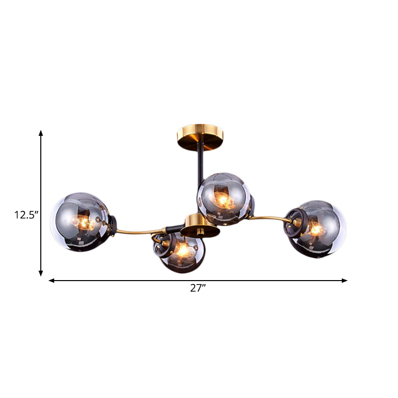 Mid Century wervelende semi -spoel licht rook grijs glas 4 lampen slaapkamer plafondverlichting armatuur