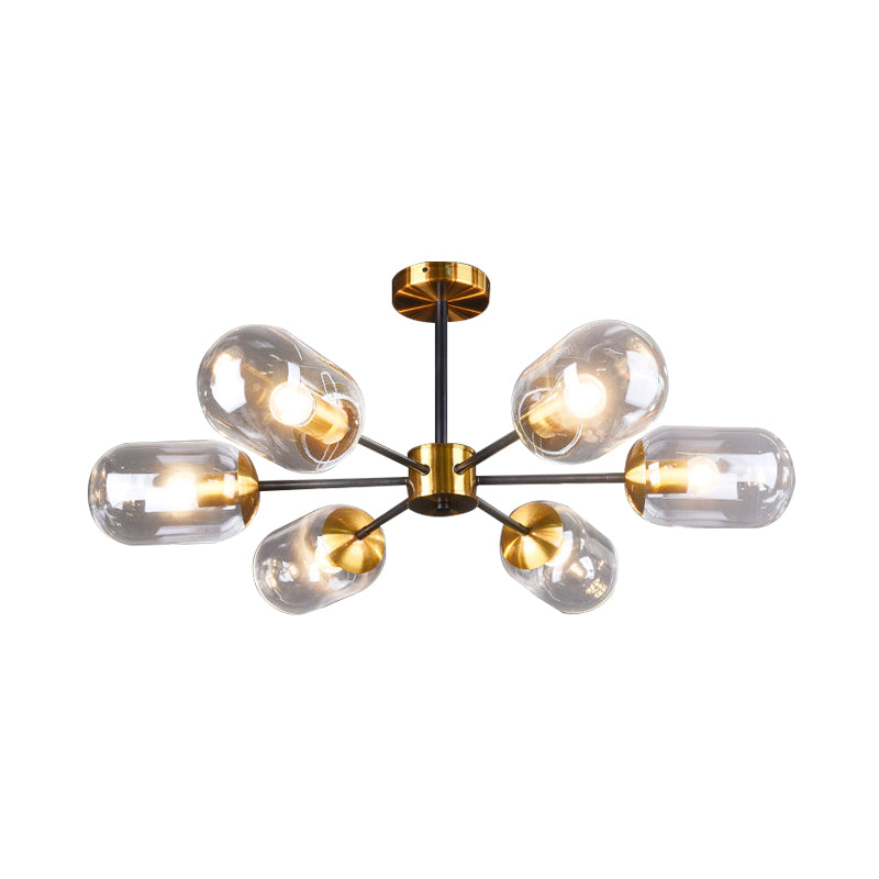 Postmoderne 6 lichten Semi -spoelmontage helder glazen messing pil capsule plafondlamp boven eettafel