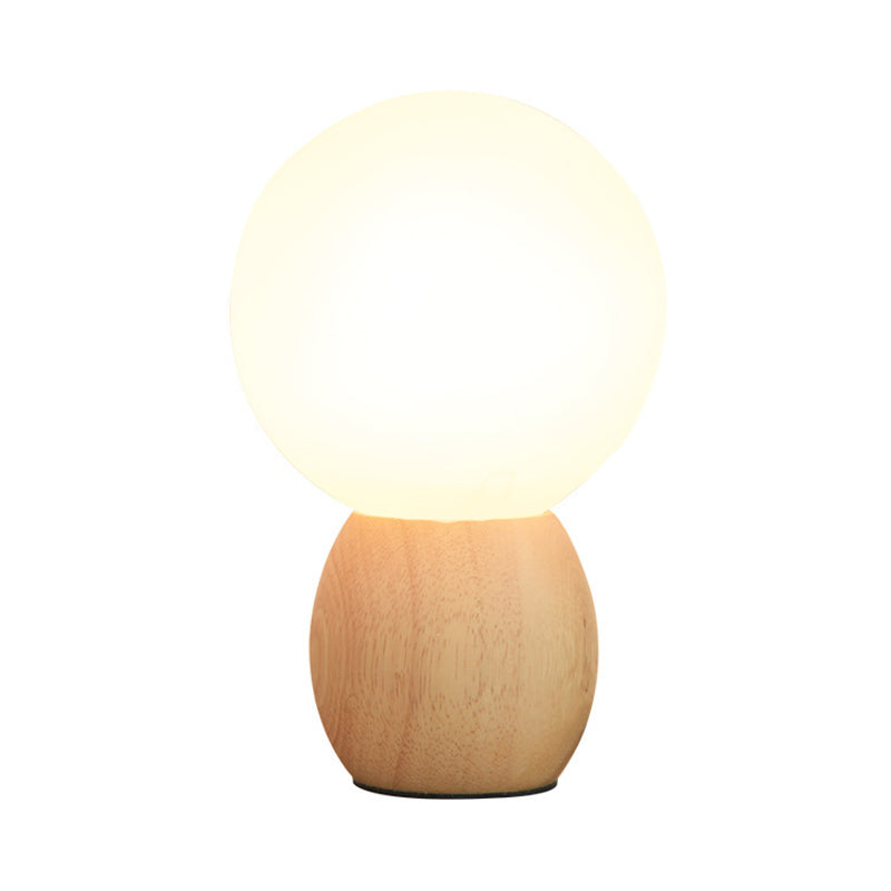 Orb Bedside Table Lamp Frosted Glass 1 Head Minimalist Night Lighting with Wood Base