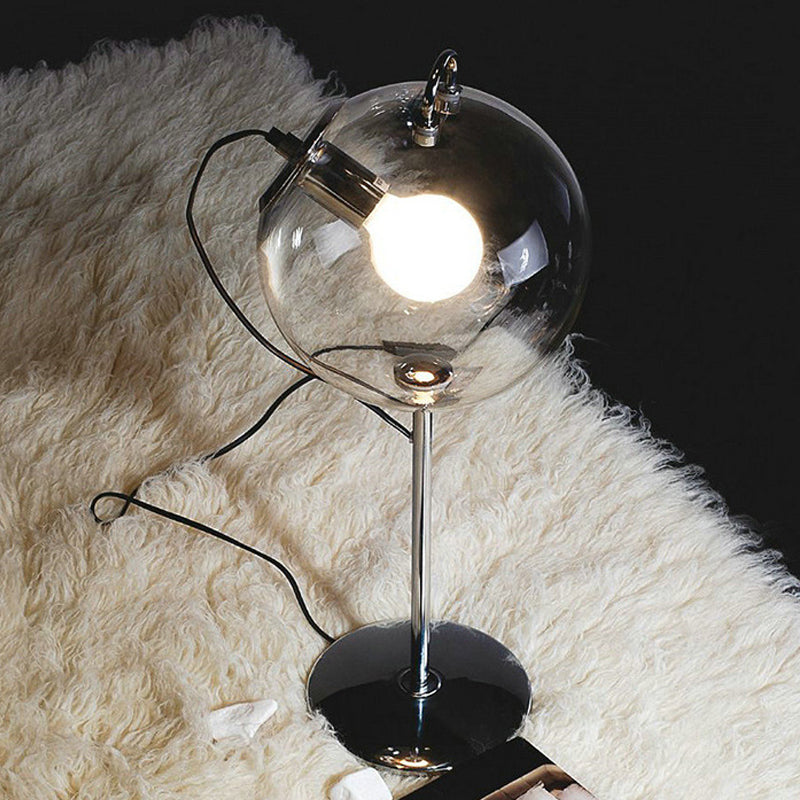 Minimalism Sphere Table Light Clear Glass 1 Bulb Sitting Room Night Lamp in Chrome