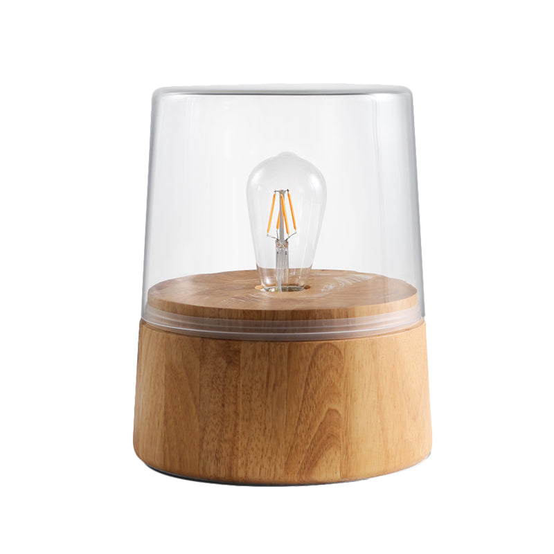 Translucent Glass Jar Table Lighting Nordic 1 Light Nightstand Lamp with Wood Round Pedestal