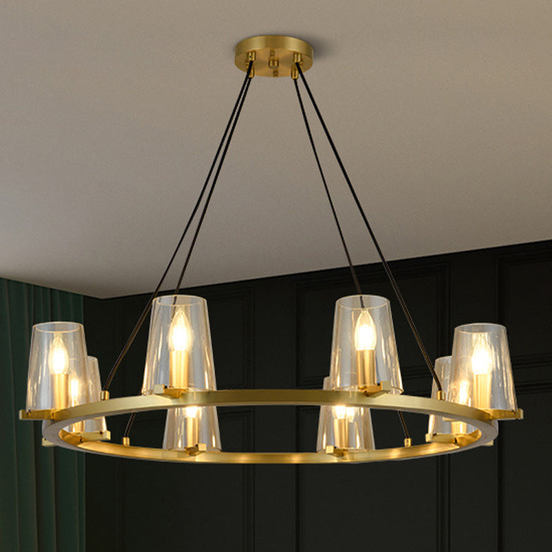 6/8-bulb kegelhangende kroonluchter kolonialistische goudhelige glazen hanglamp met ronde ontwerp
