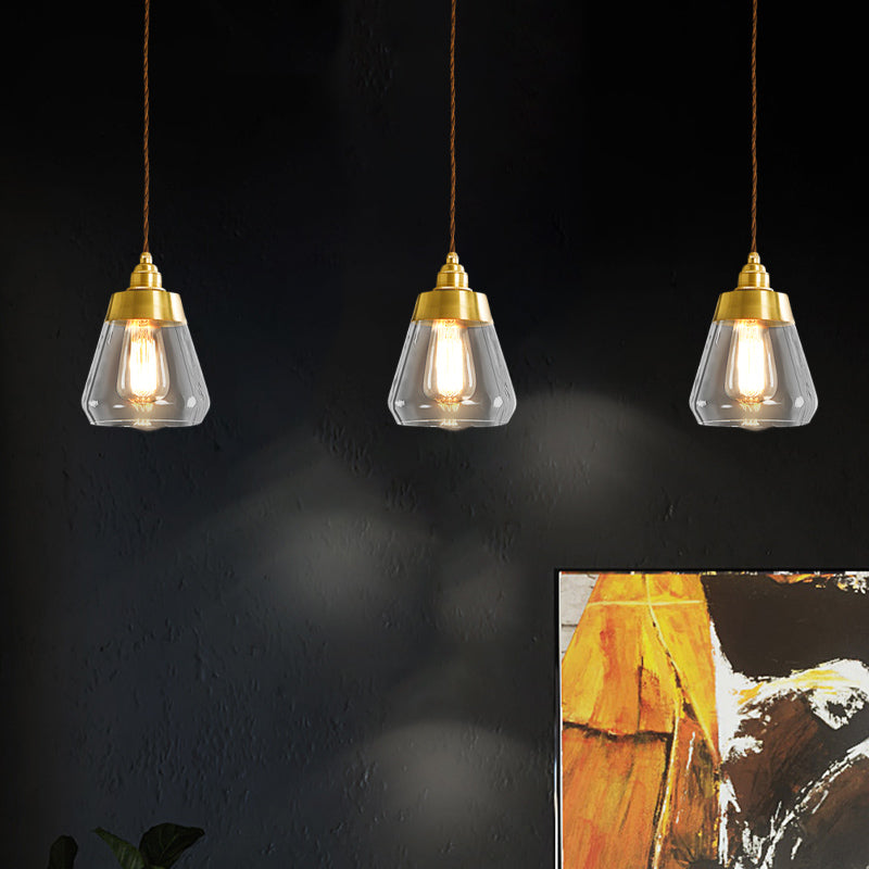 Luxe taps toelopende multi -light hanger 2/3 koppen helder glas hangende lamp in goud met ronde/lineaire luifel