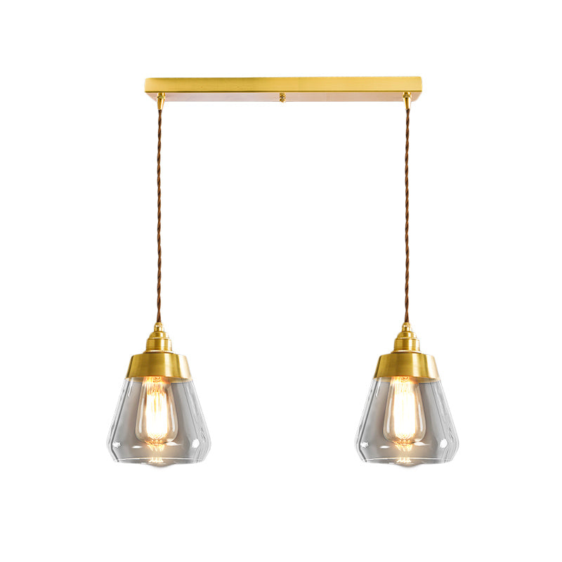 Lussuoso pendente multilumi conico a conico 2/3 teste di vetro trasparente lampada appesa in oro con baldacchino rotondo/lineare