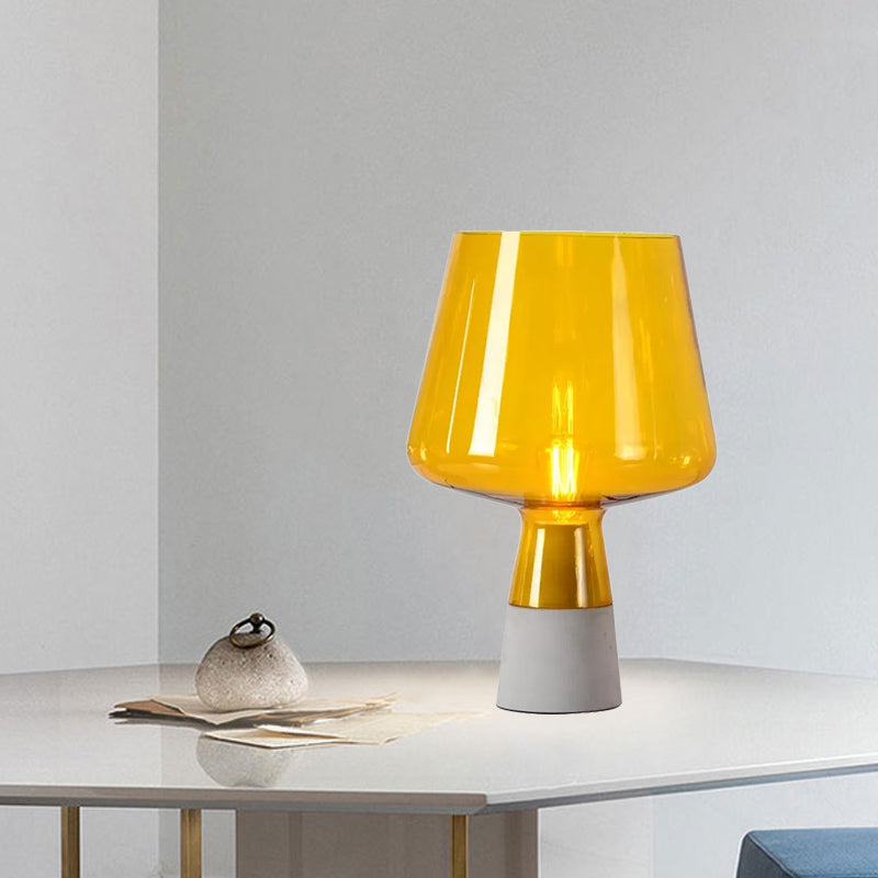 Truncated Cone Night Lighting Mid-Century Yellow/Blue Glass 1 Head Table Lamp with Open Top Design and Solid Concrete Base