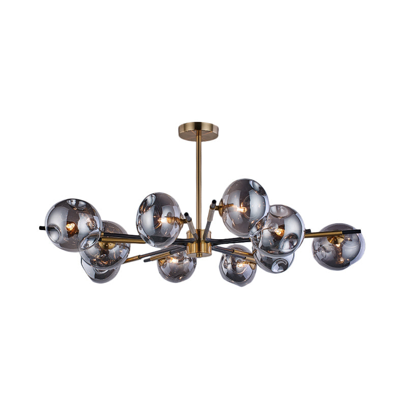 Chandelier à chasse d'eau radial vintage Amber / Smoke Grey Tviled Verre 10 Lumières Salon Semi Flush Mount Light Light