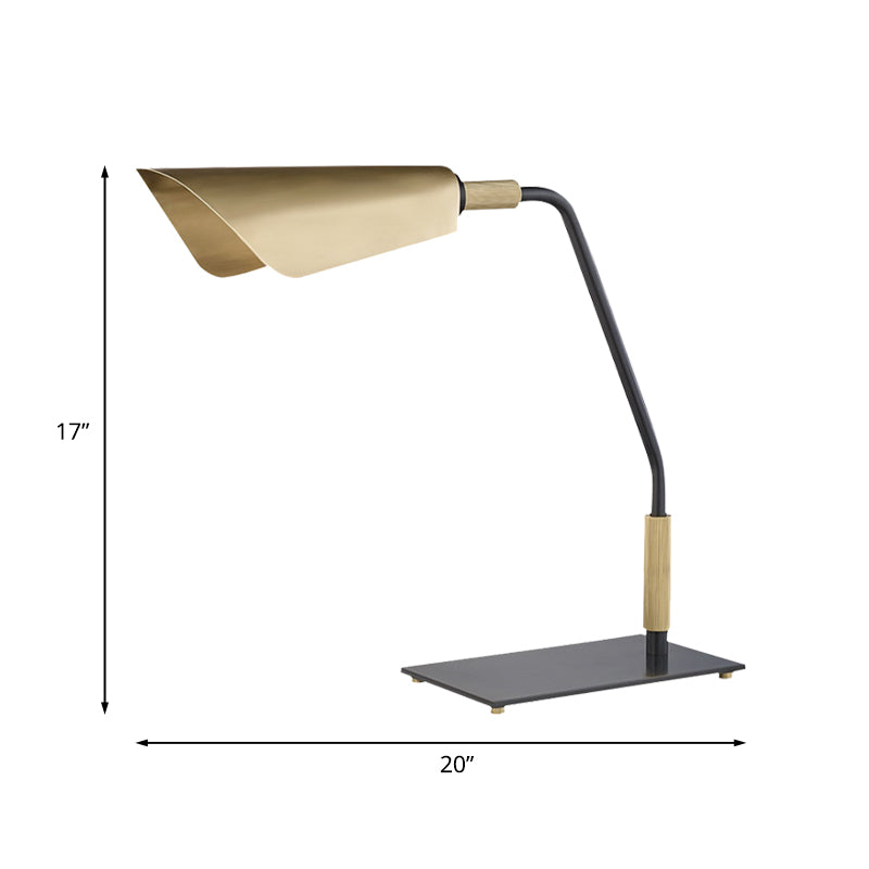 Roll Metal Study Light Colonialism 1 Bulb Bedroom Night Table Lamp in Gold with Rectangle Pedestal