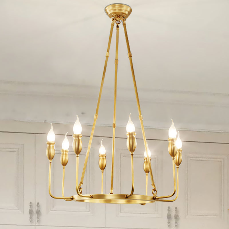 6/8 Bulbs Candle Ceiling Chandelier Colonial Gold Metal Suspension Pendant Light for Dining Room