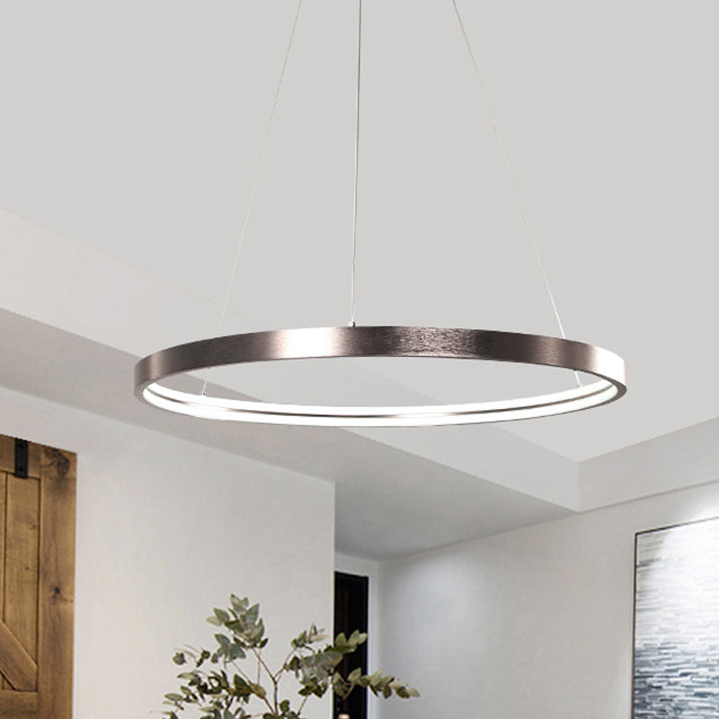 Cercle en aluminium lustre Light Simplicité brun poli de 16 "/23,5" Éclairage pendentif à LED large en lumière chaude / blanc / naturel