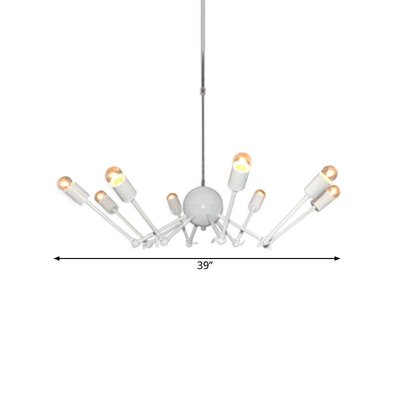 White Extendable Spider Chandelier Modernist 8-Bulb Iron Pendant Light with Open Bulb Design