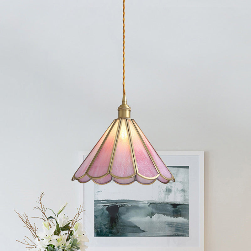 1 Head Suspension Pendant Light Korean Garden Flowerbud/Scalloped/Asteroidea Pink Glass Suspension Lighting