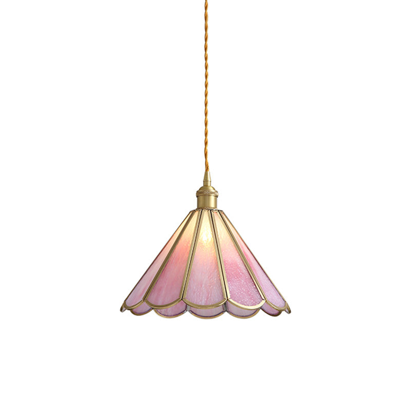 1 Head Suspension Pendant Light Korean Garden Flowerbud/Scalloped/Asteroidea Pink Glass Suspension Lighting