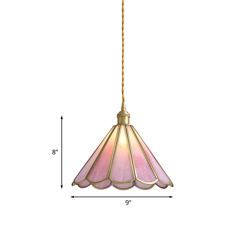 1 Head Suspension Pendant Light Korean Garden Flowerbud/Scalloped/Asteroidea Pink Glass Suspension Lighting