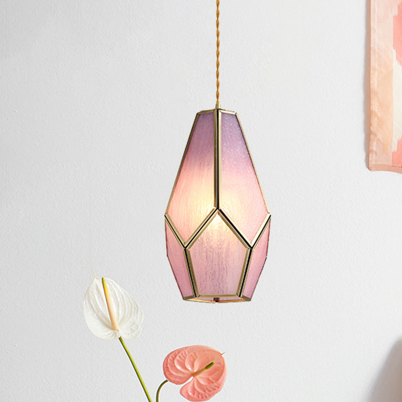 1 Head Suspension Pendant Light Korean Garden Flowerbud/Scalloped/Asteroidea Pink Glass Suspension Lighting