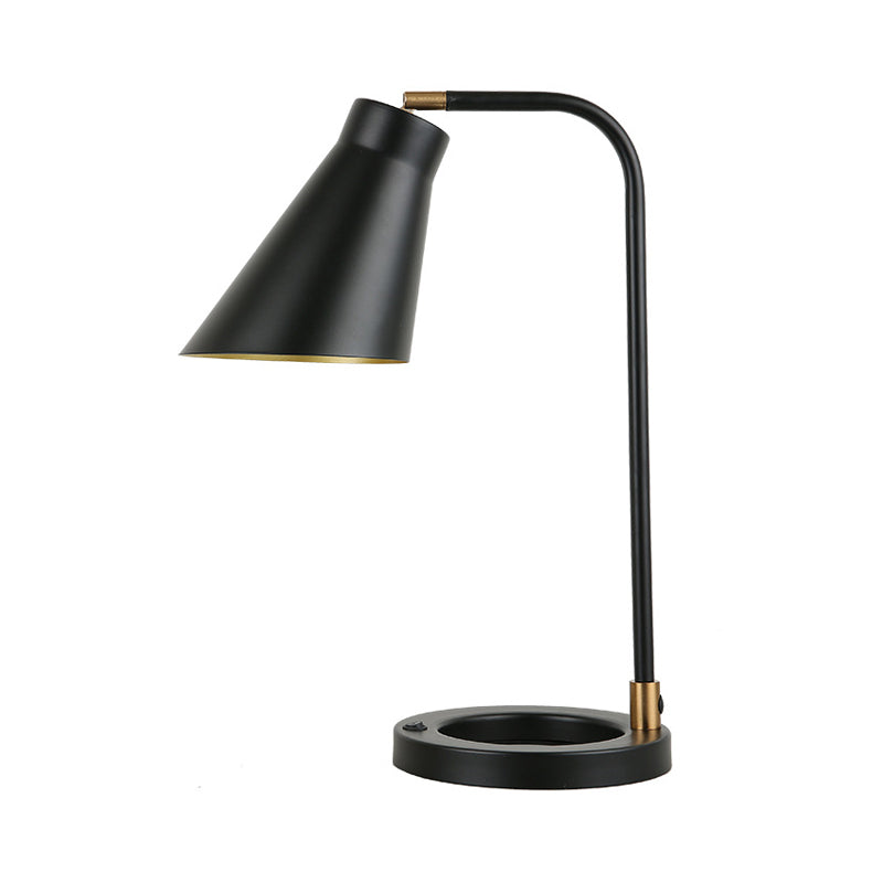 Angled Shade Table Light Minimalist Metal 1 Bulb Black Night Lamp with Squared Stand and Ring Base