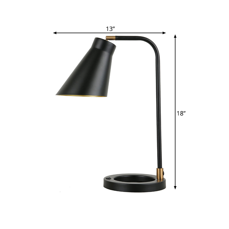 Angled Shade Table Light Minimalist Metal 1 Bulb Black Night Lamp with Squared Stand and Ring Base