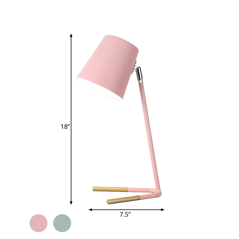 Pink/Green Tapered Nightstand Light Macaron 1 Head Iron Table Lighting with Swivelable Design and Fork Base