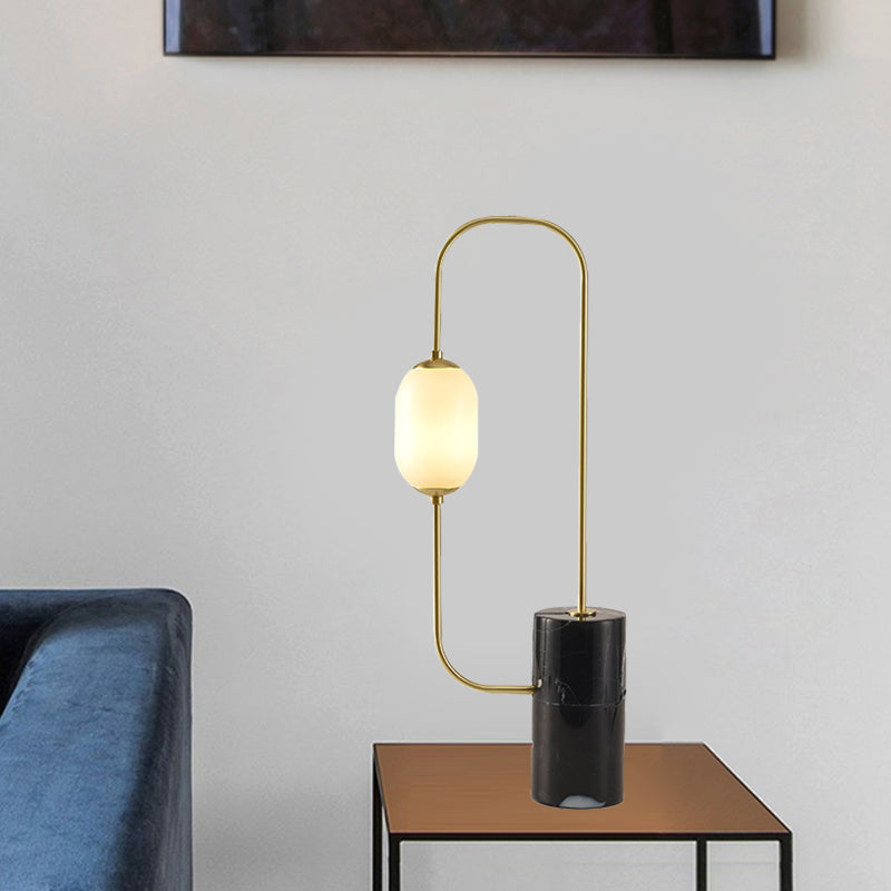 Circuit Nightstand Lamp Designer Matte Glass Single Black and Gold Table Lighting with Cylinder Marble Base