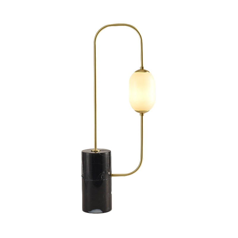 Circuit Nightstand Lamp Designer Matte Glass Single Black and Gold Table Lighting with Cylinder Marble Base