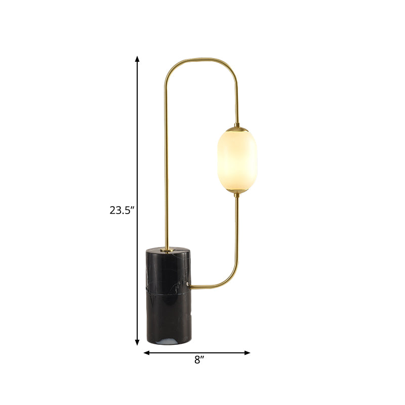 Circuit Nightstand Lamp Designer Matte Glass Single Black and Gold Table Lighting with Cylinder Marble Base