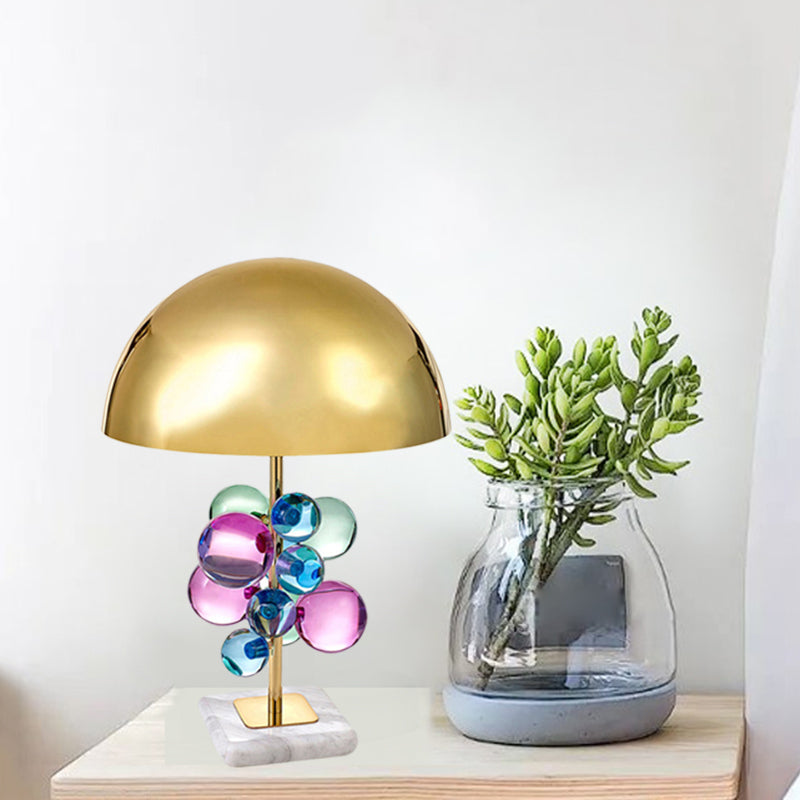 Colored Crystal Bubble Table Lamp Mid Century Creative 1-Light Nightstand Light with Gold Dome Lampshade