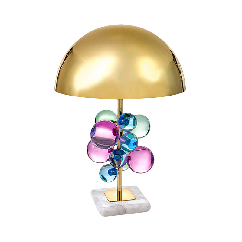 Colored Crystal Bubble Table Lamp Mid Century Creative 1-Light Nightstand Light with Gold Dome Lampshade