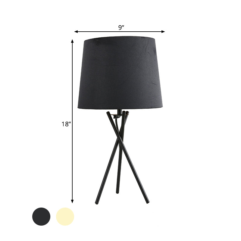 Drum Fabric Night Lighting Minimalist Novelty 1-Light Black/White Table Lamp with Cross-Legged Design