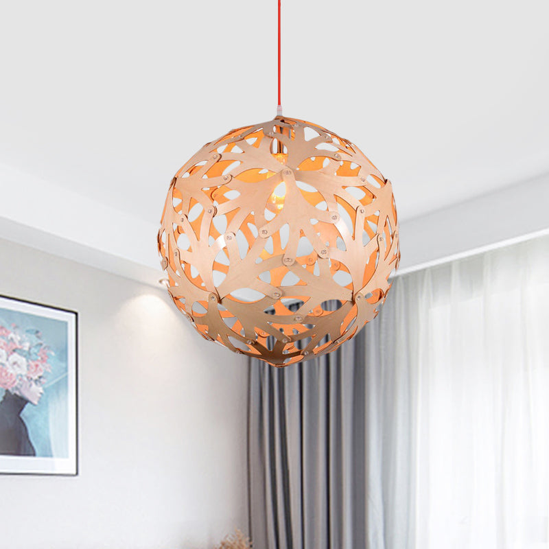 Luce a sospensione a ciondolo a globo scavato Modern Bamboo Incepriato 1 Lampada a sospensione del soffitto in legno