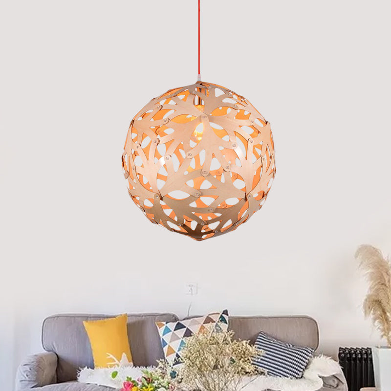 Luce a sospensione a ciondolo a globo scavato Modern Bamboo Incepriato 1 Lampada a sospensione del soffitto in legno