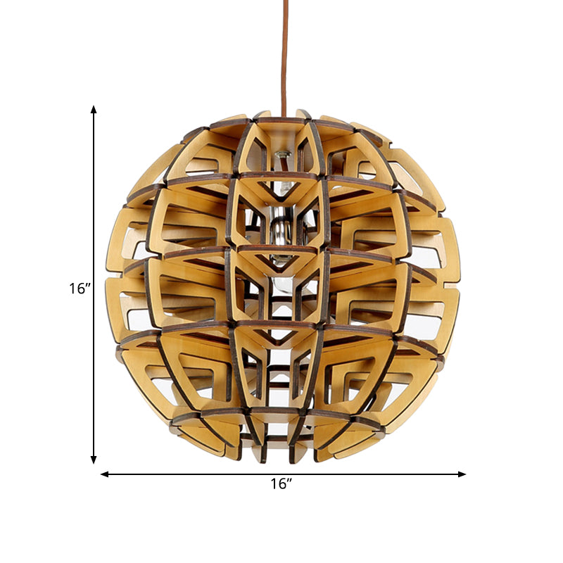 Palla di alveare a mano appesa leggera Asia novità in legno a 1 luce marrone lampada a soffitto a sospensione