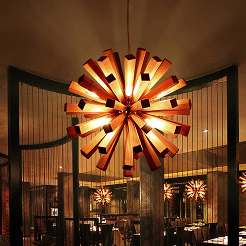 Starburst Plafond Pendant Asian Creative Wood 1 Restaurant de bulbe Hanging Light Aymer