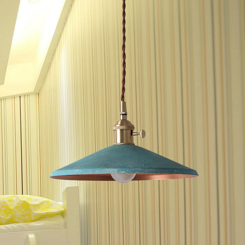 Schotelschaduw ijzer hangend licht rustieke 1-licht eetkamer hanger lamp in blauw/rood/zilver met gestrande draadsnoer