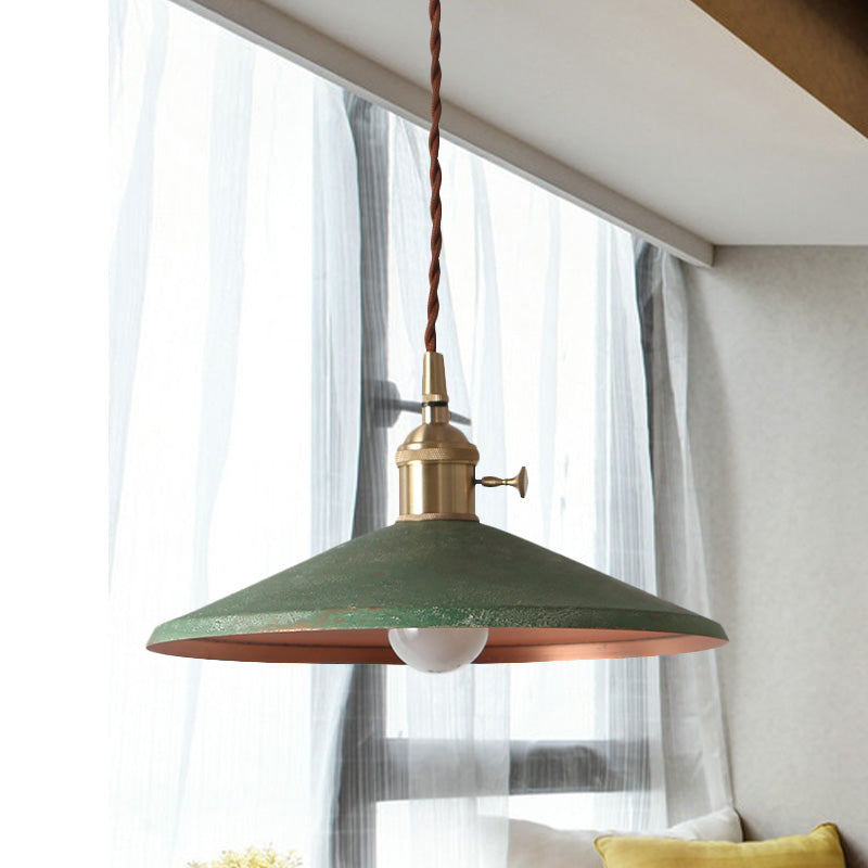 Schotelschaduw ijzer hangend licht rustieke 1-licht eetkamer hanger lamp in blauw/rood/zilver met gestrande draadsnoer