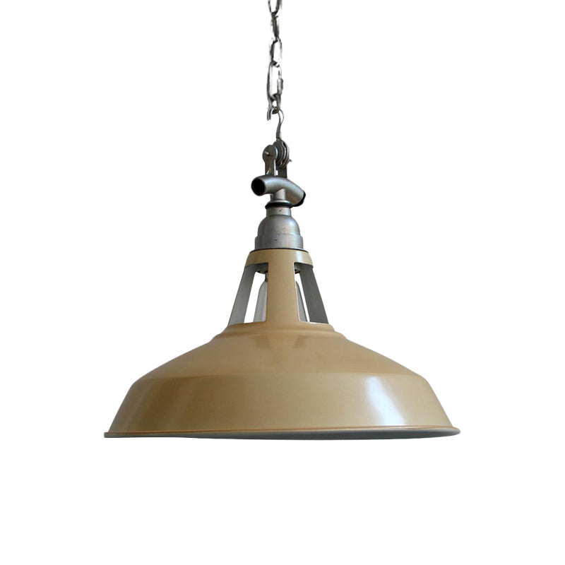 Pot-Lid Dining Table Hanging Lamp Industrial Iron 1 Head White/Green Ceiling Pendant Light